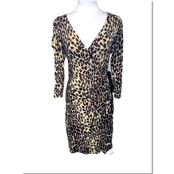 Express Long Sleeve Leopard Print Wrap Dress Size Small Vintage EUC - Picture 5 of 8